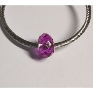 Faceted Purple Crystal Bead Charm for Bracelet Silver Tone Core Magenta Spacer